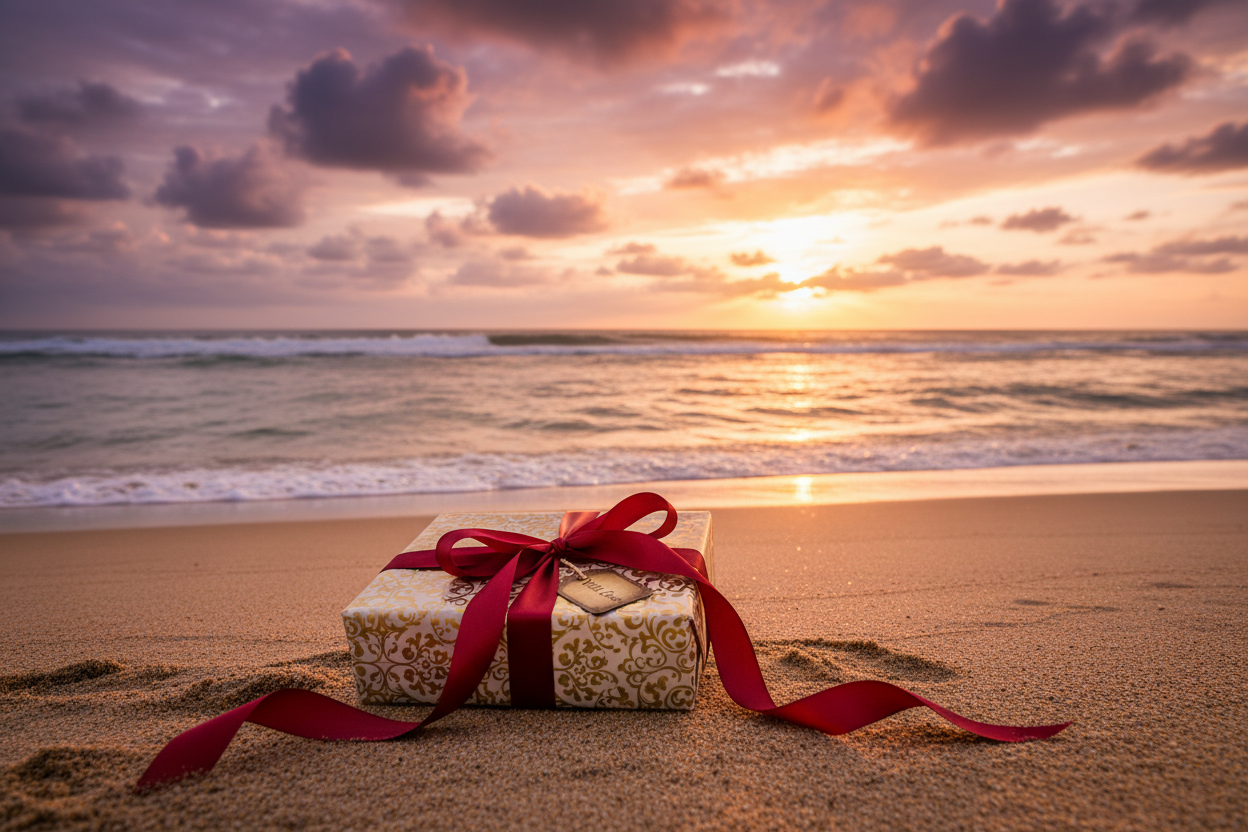 cadeau skullwave posé sur la plage