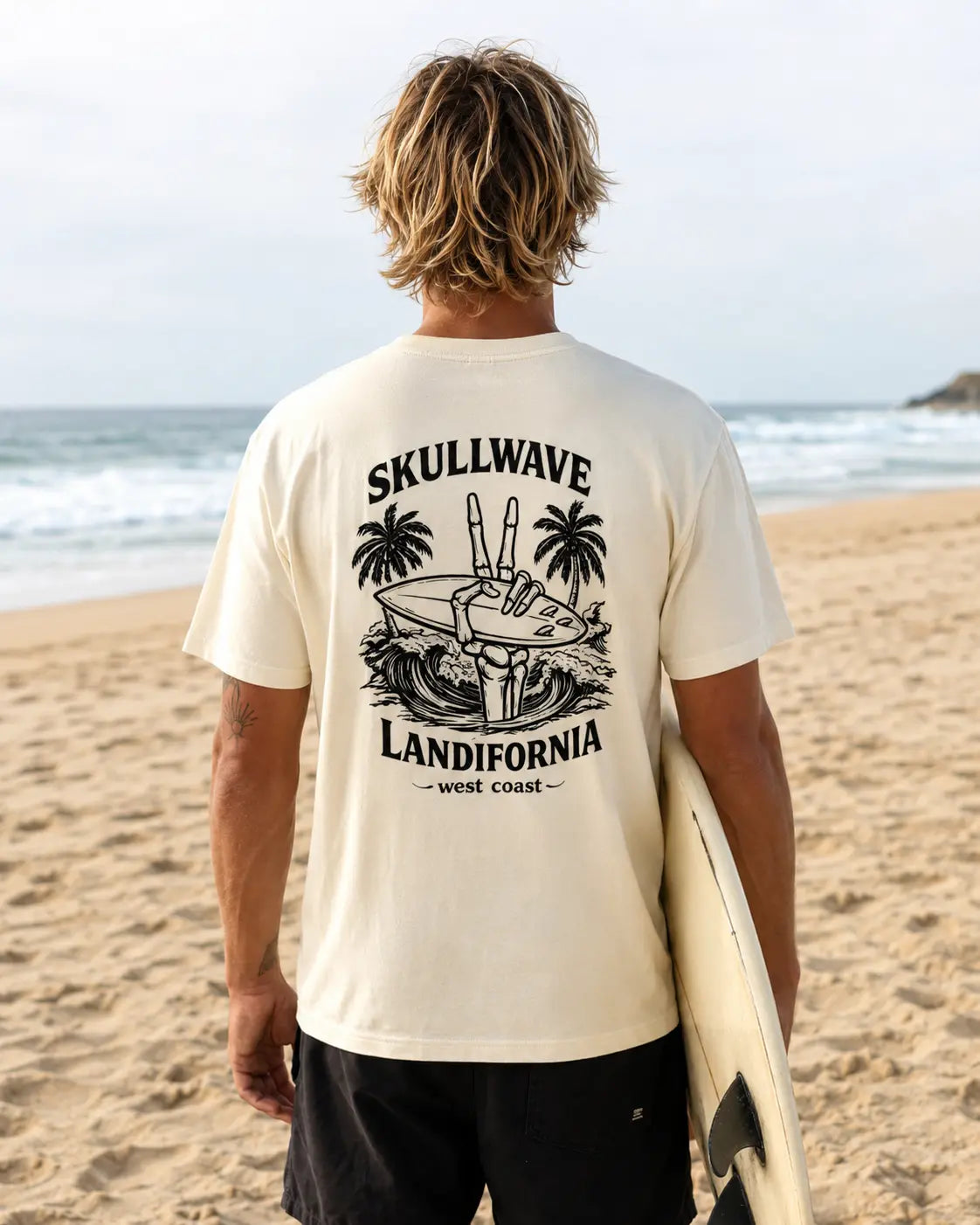 Skullwave Store T-shirt Original Homme T-shirt Surf Oversize Homme Landifornia Jaune Pastel - Coton Bio 230g | Skullwave Hossegor
