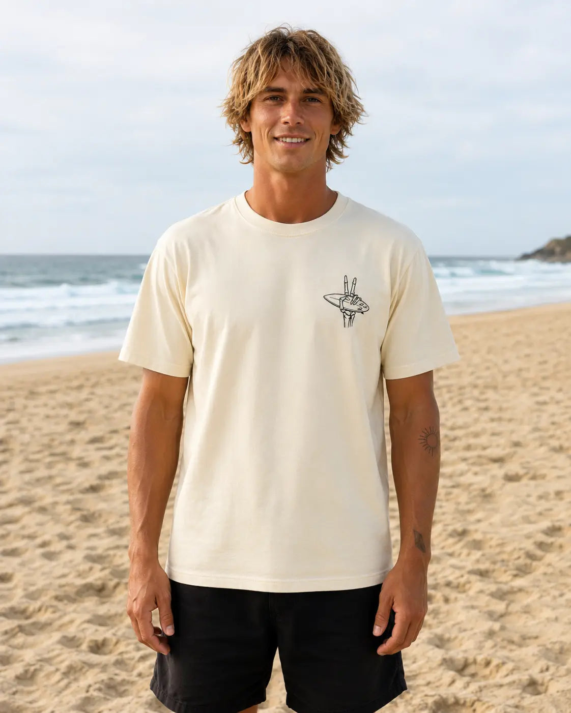 Skullwave Store T-shirt Original Homme T-shirt Surf Oversize Homme Landifornia Jaune Pastel - Coton Bio 230g | Skullwave Hossegor